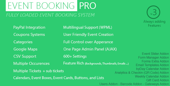Event Booking Pro - WP Plugin  [paypal or offline]