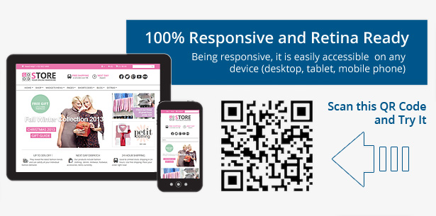 100 % Responsive and Retina Ready - Being responsive, it is easily accessible on any device (desktop, tables, mobile phone). Mobile friendly e-shop template.