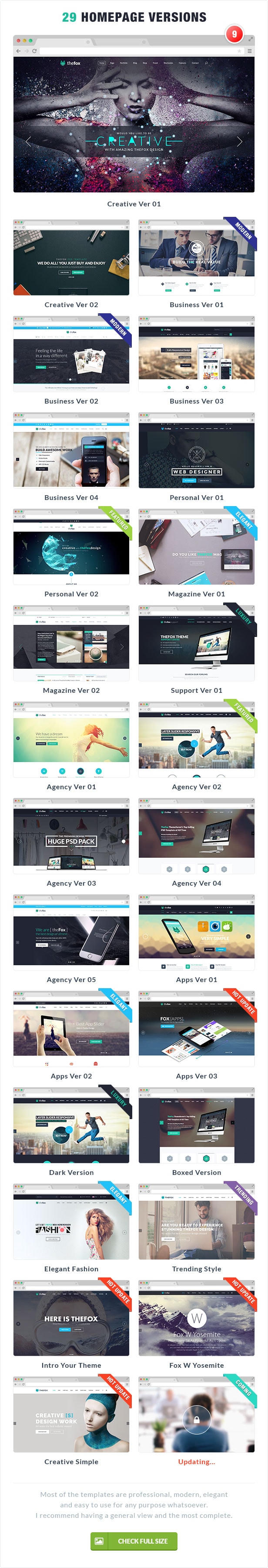 29 elegant homepage version - business - personal - agency - apps - creative - magazine - support - thefox psd download - professional