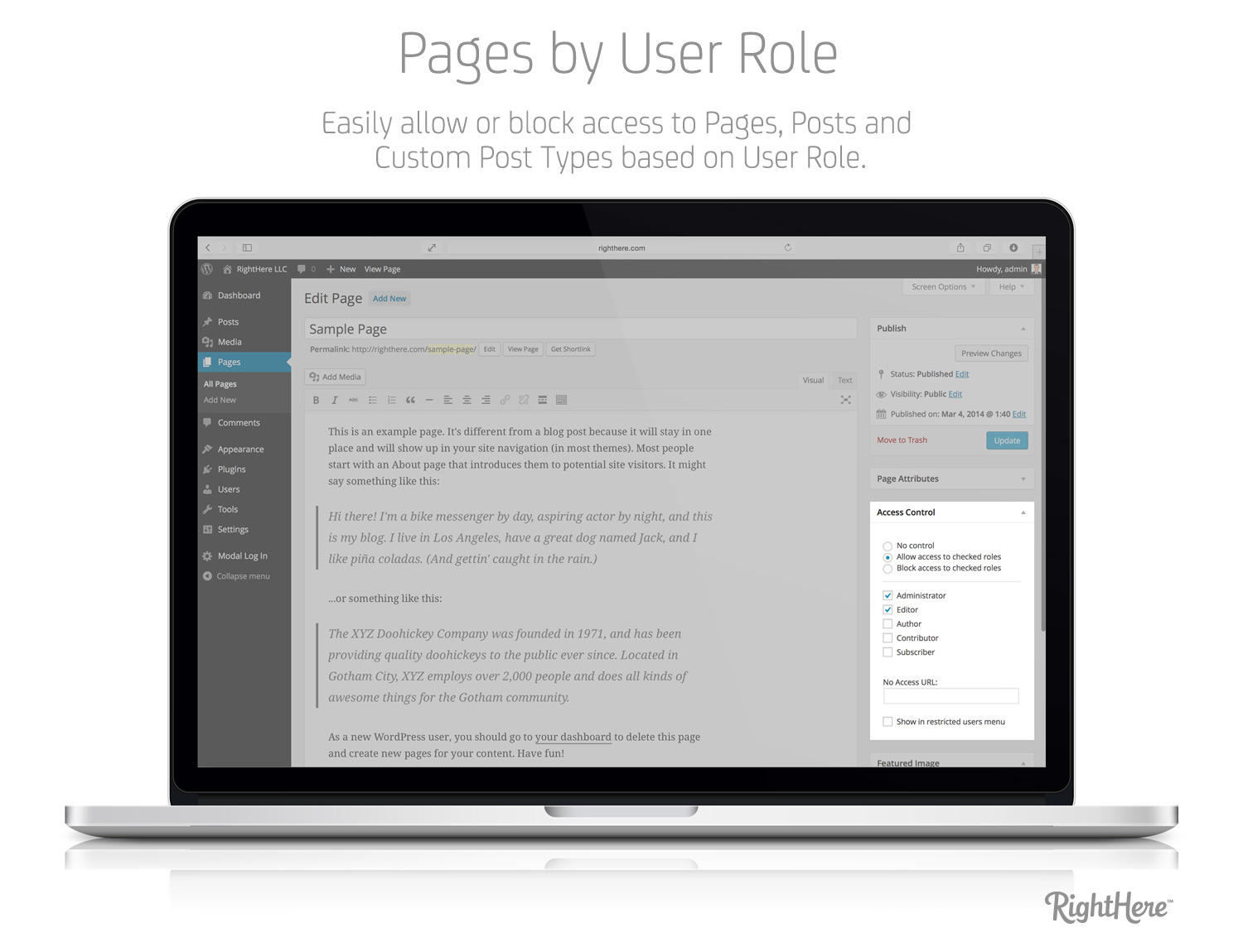 Pages by User Role for WordPress - Access Control Metabox