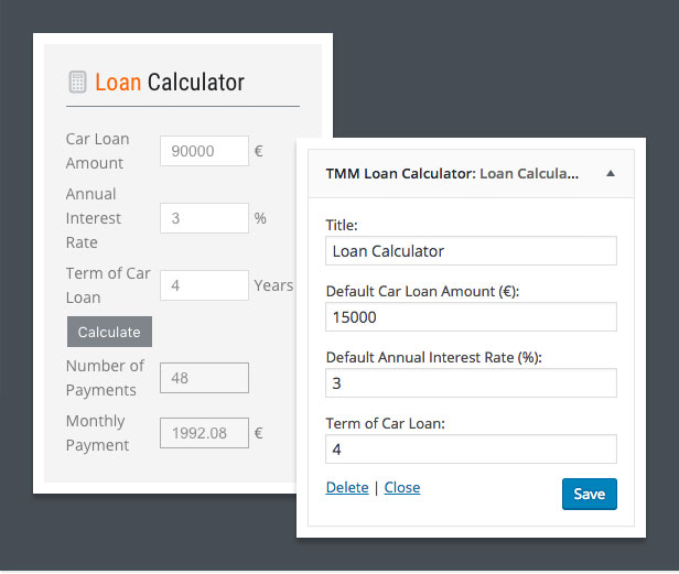 dealership wordpress theme loan calculator