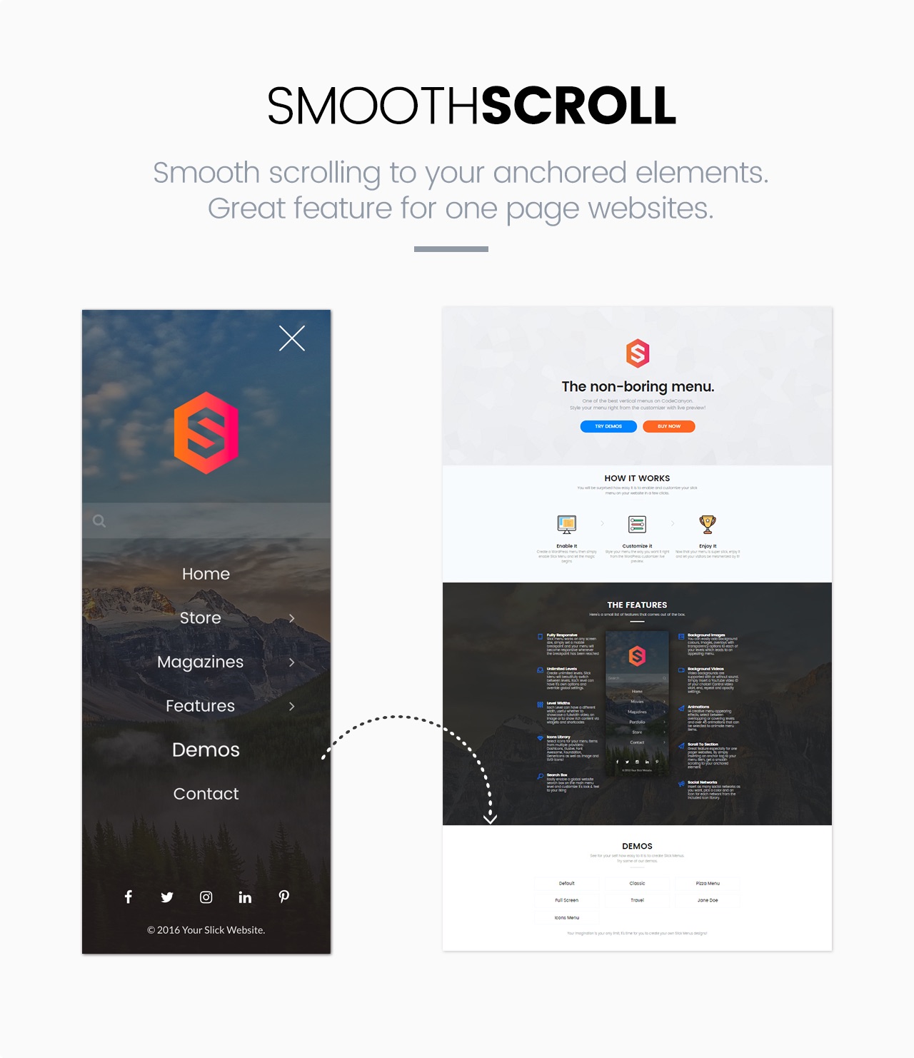 Slick Menu - Smooth Scroll to anchored elements