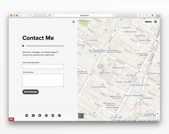 Theme for photographers with contact form