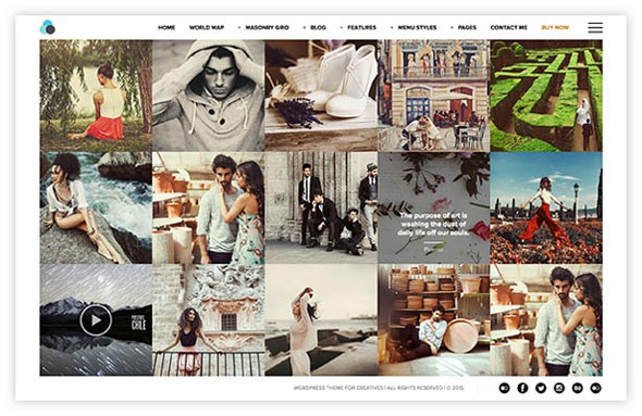 Wordpress theme for photographers with borders padding around content