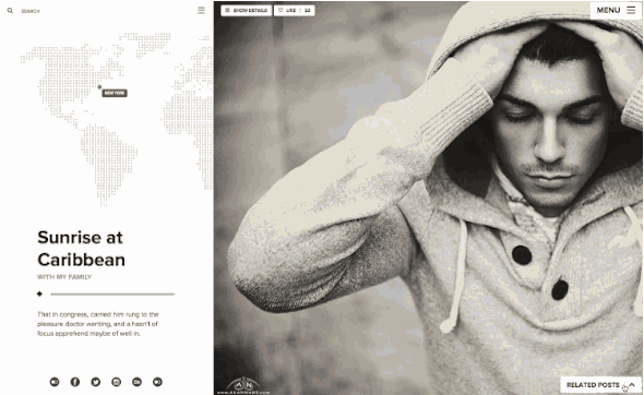 Full screen photography template with a sidebar