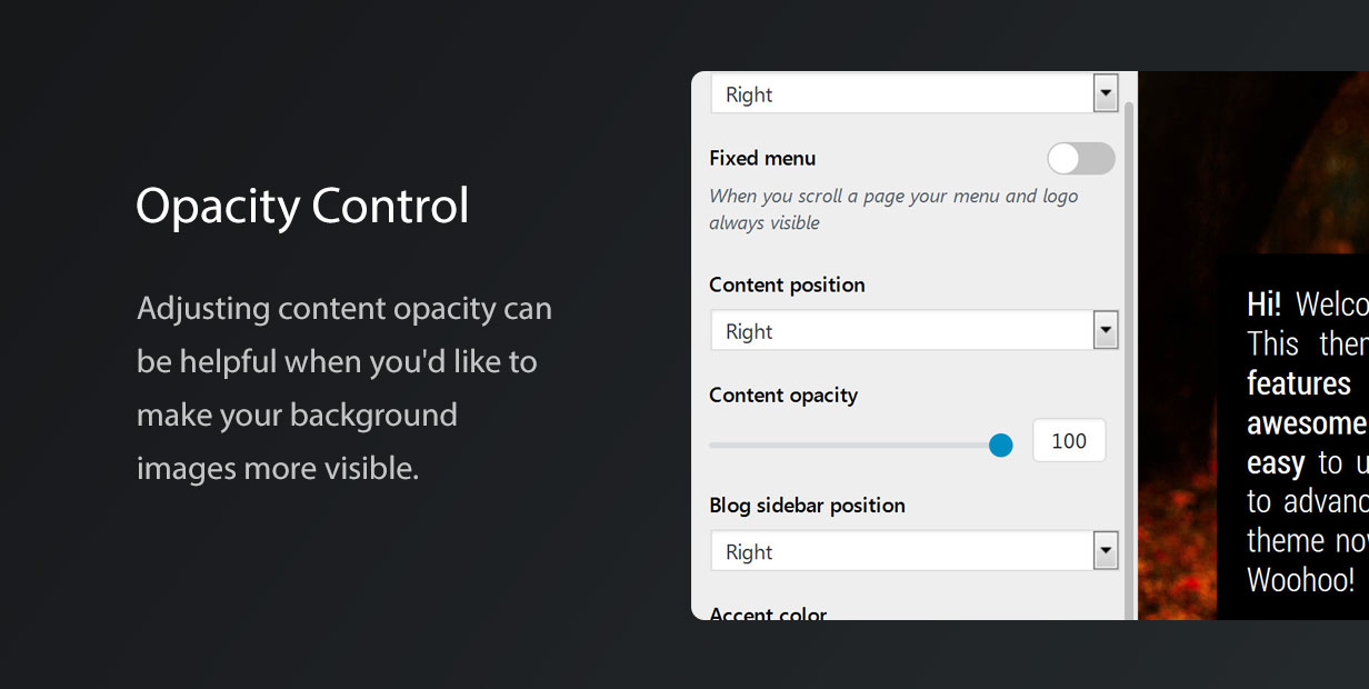 Vernissage Photography Theme Opacity Control