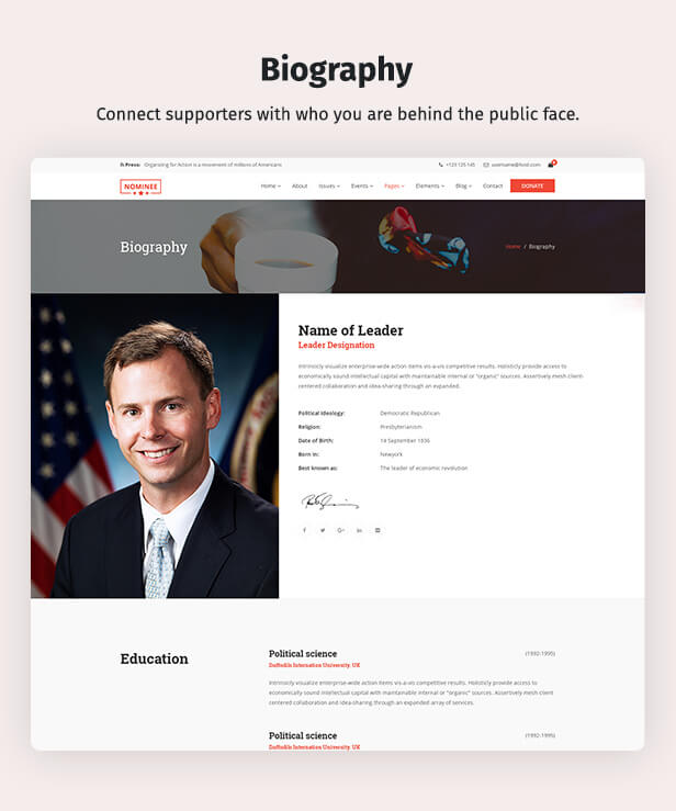Political WordPress Theme Biography