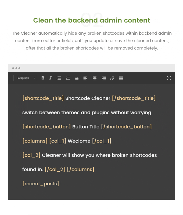 Shortcode Cleaner - Clean WordPress Content from Broken Shortcodes - 5