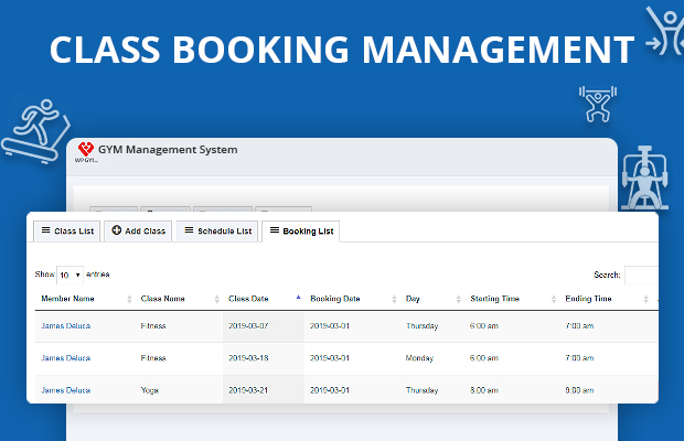 Gym class booking Software