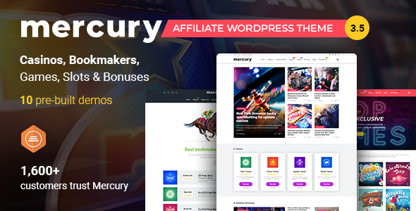 Mercury -  Gambling & Casino Affiliate WordPress Theme. News & Reviews