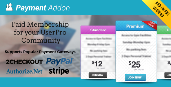 Payment Addon for UserPro