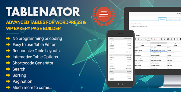 Tablenator - Advanced Tables for WordPress & WP Bakery Page Builder