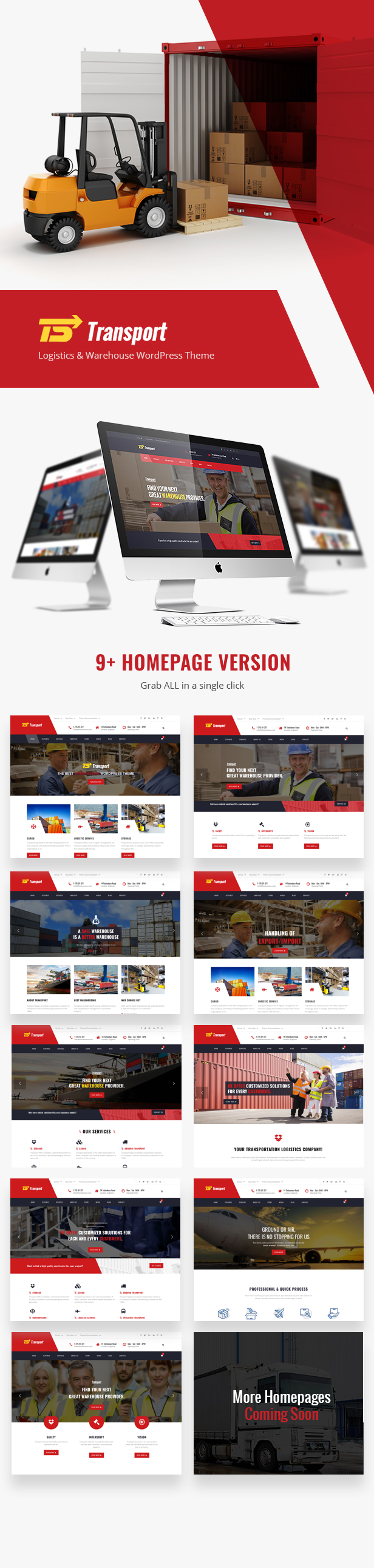 Transport Logistic and Warehouse WordPress Theme - 9 Homepages