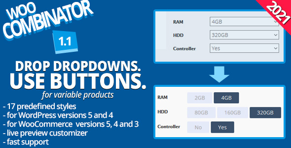WooCombinator for variable products - Turn your boring dropdowns into buttons!