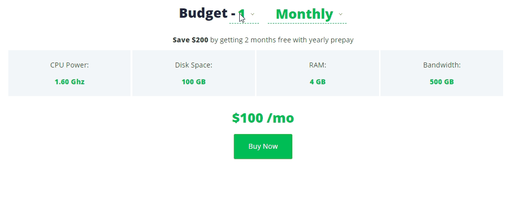 Example of pricing sliders for WHMCS