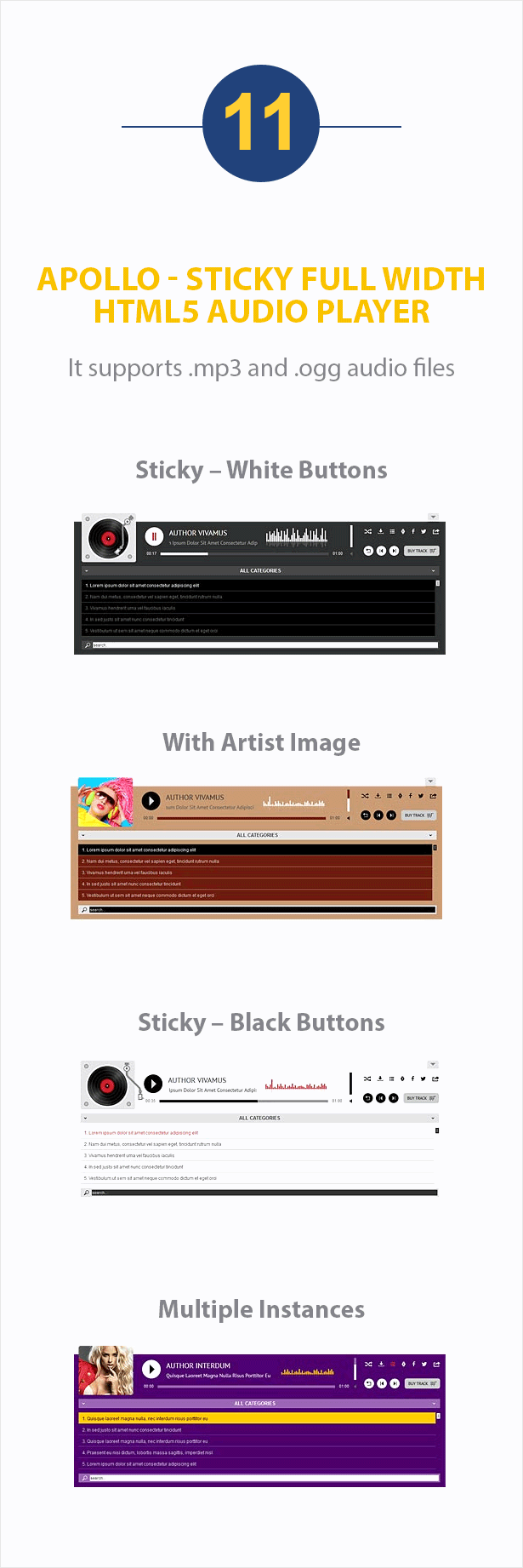 Apollo - Sticky Full Width HTML5 Audio Player for WPBakery Page Builder (formerly Visual Composer)