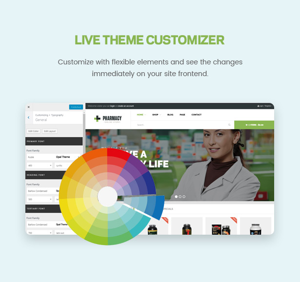 Live Theme Customizer Pharmacy WooCommerce WordPress Responsive Theme