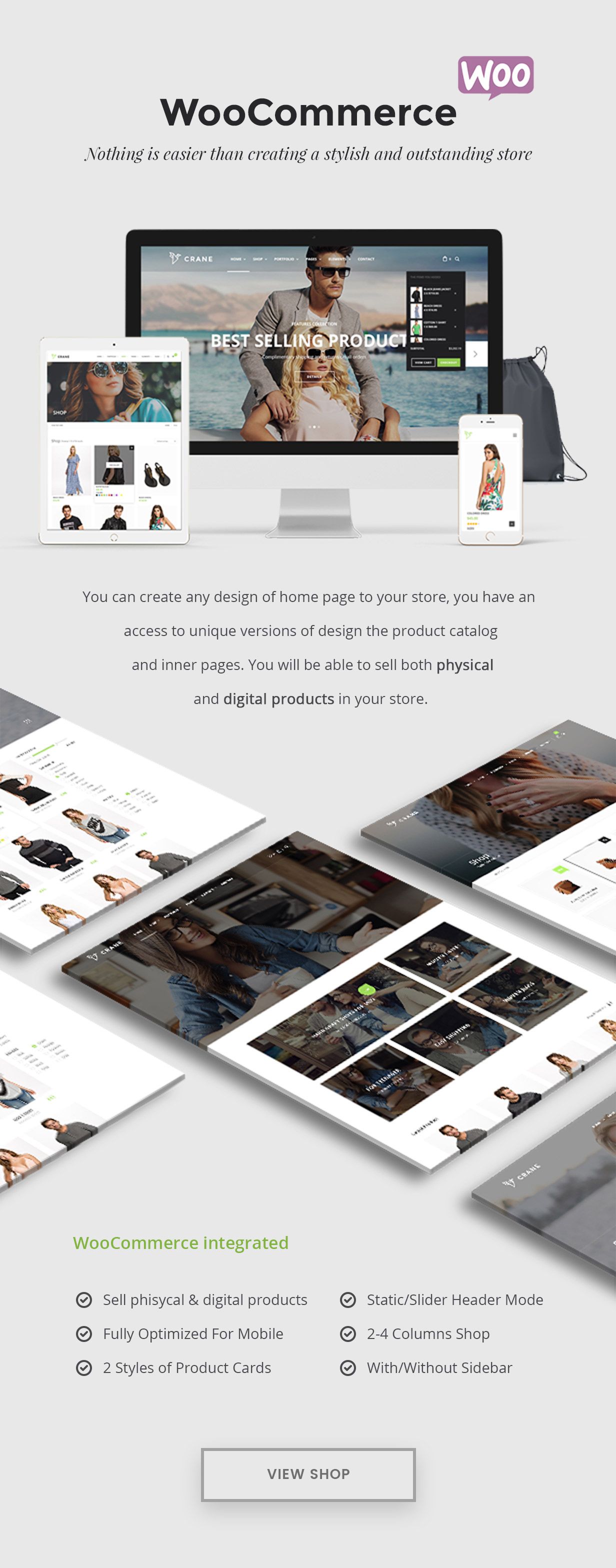 Create stylish and trendy store on WooCommerce or Gumroad with Best Crane WordPress Theme