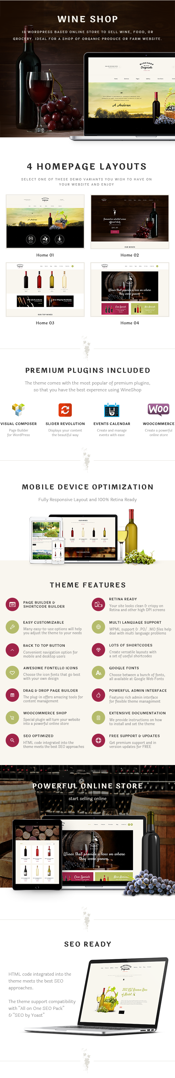 Food & Wine Online Store WordPress Theme features