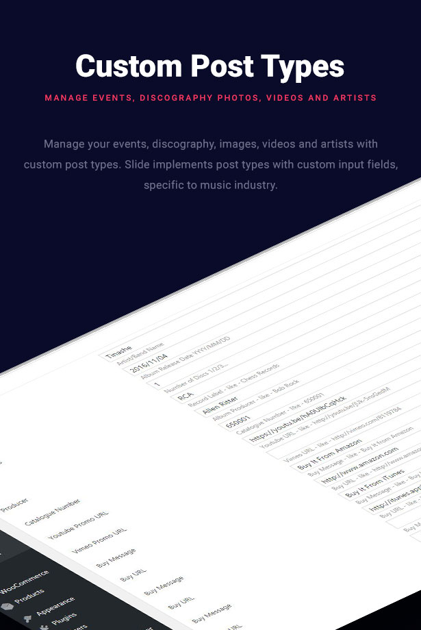 Slide Music WordPress Theme Custom Post Types
