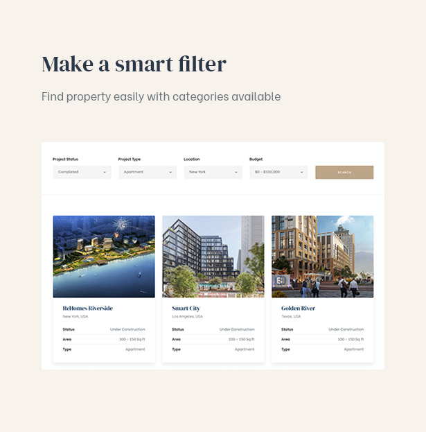 Rehomes - Real Estate Group WordPress Theme - Filter properties by the advanced search