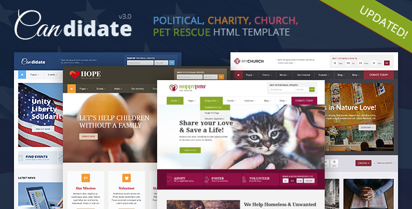 Candidate - Political, Nonprofit, Church, Pet Rescue HTML Theme