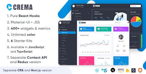 Crema - React Admin Template Redux Material Design with CRA and Nextjs in JS & Typescript