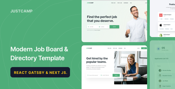 Justcamp - React Gatsby & Next JS Job Board & Directory Template