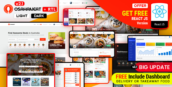 Osahan Eat - Online Food Ordering Website HTML, React Template