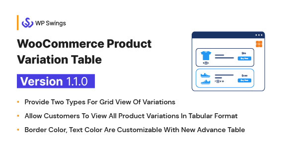 WooCommerce Product Variation Table