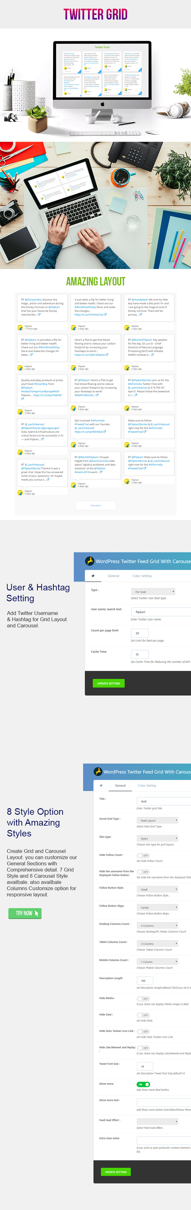 WordPress - Twitter Feed Stream Grid With Carousel