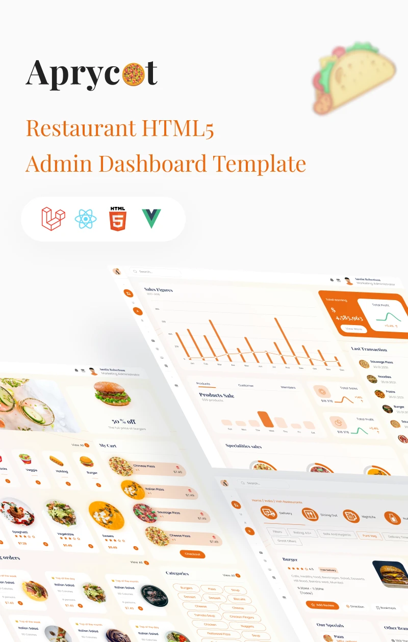 Aprycot | HTML, Vue, React & Laravel Restaurant Management Admin Template - 8
