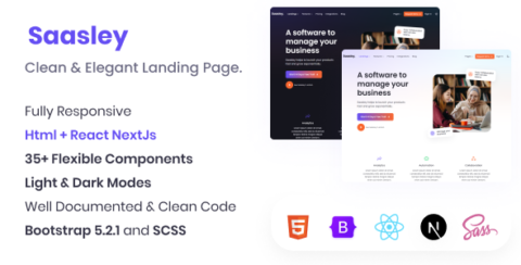 Saasley  -  HTML & React NextJs Bootstrap5 Landing Page Template