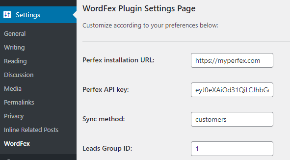 WordFex - Syncronize WordPress with Perfex - 1