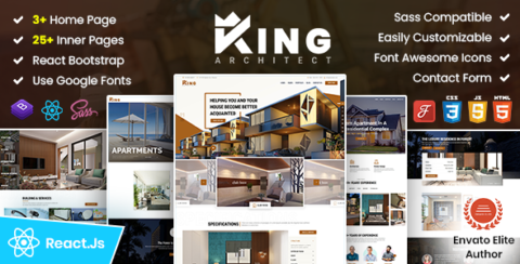KingArchitect | Property Portfolio & Real Estate React Template - No JQuery