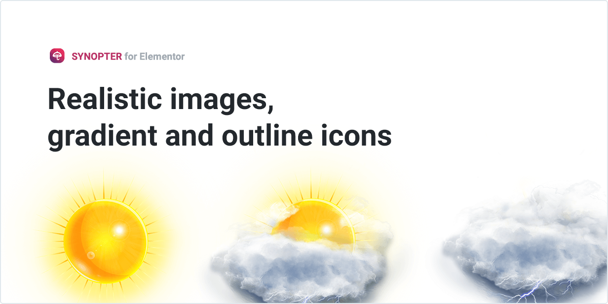 Realistic images, gradient and outline icons