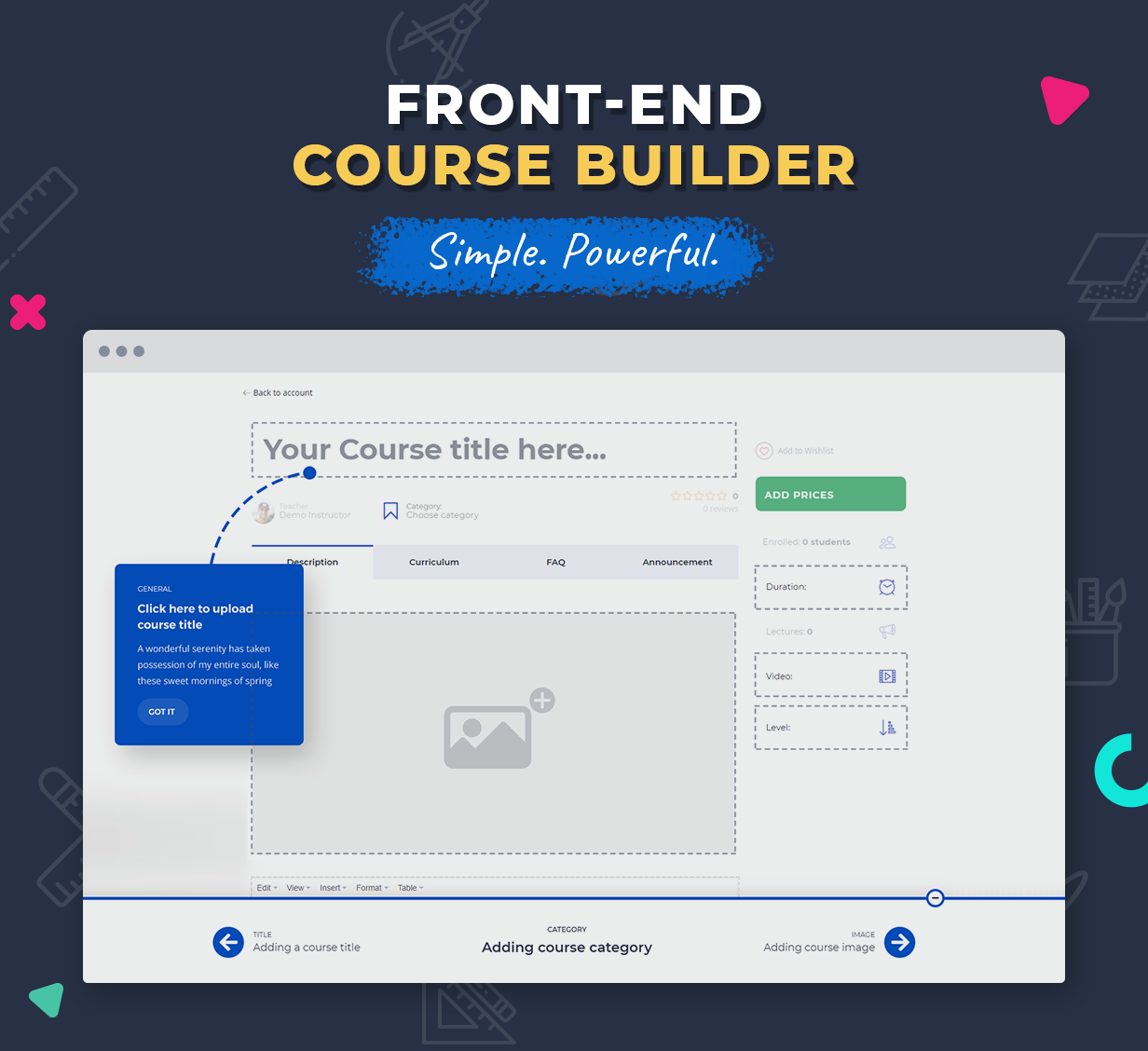 Front End Course Builder in Education WordPress Theme