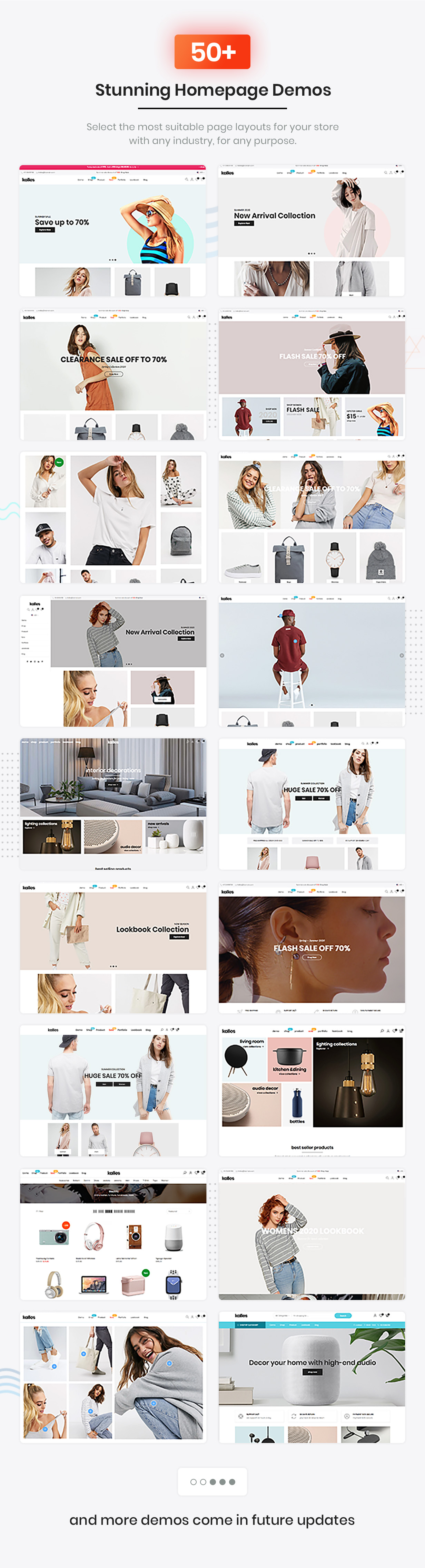 Kalles supported 20+ awesome demos, the best Shopify theme