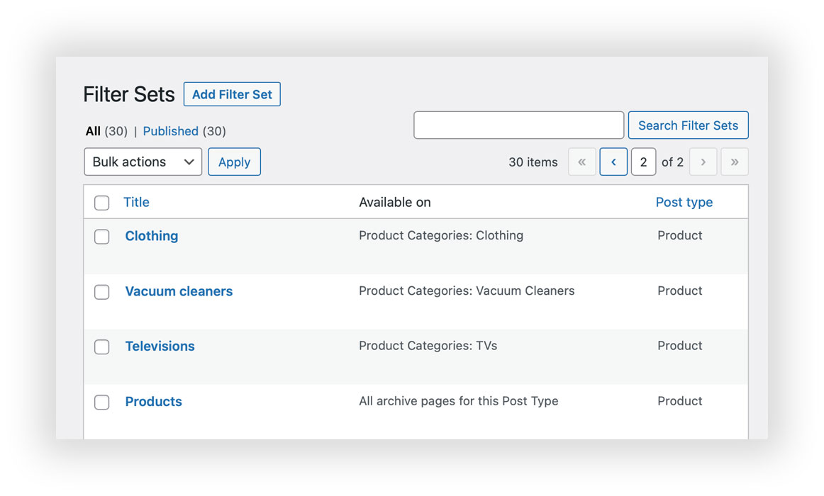 Filter Everything - WooCommerce Product Filter admin screen