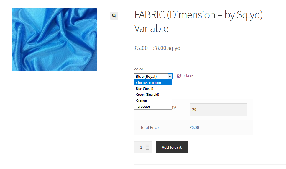 fabric dimension by sq yd variable