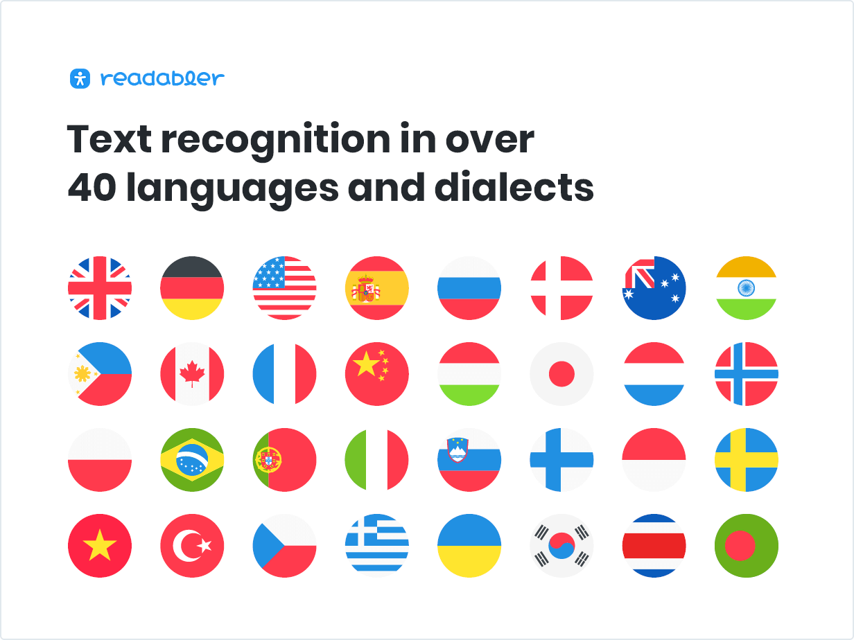 Text recognition in over 40 languages and dialects