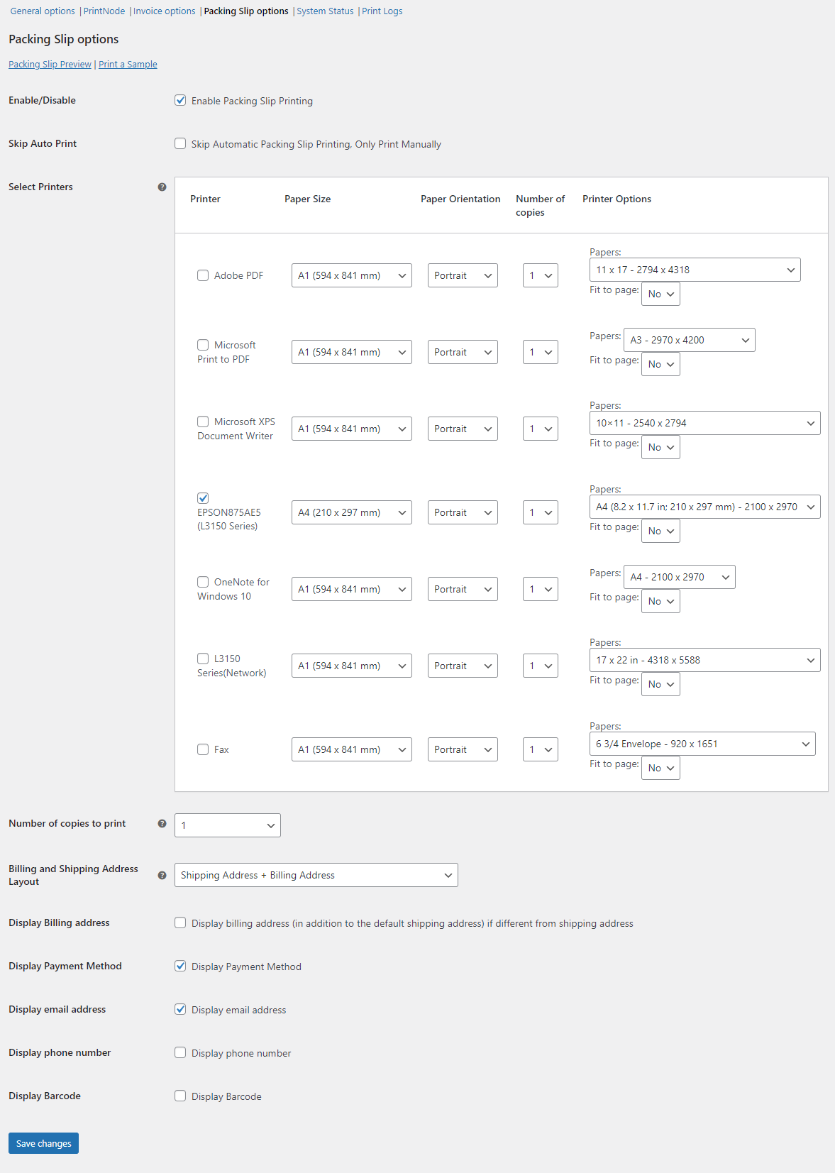 WooCommerce automatic order printing packing slip options