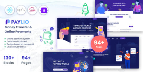 Paylio - Money Transfer and Online Payments React Next JS Template