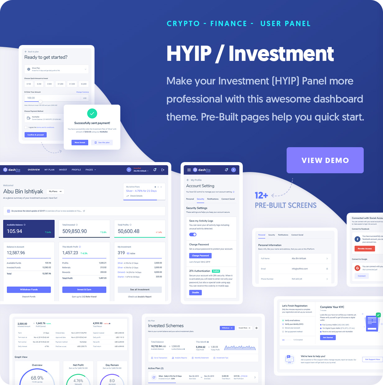 DashLite - Cyrpto Investment, HYIP Investment Dashboard Template