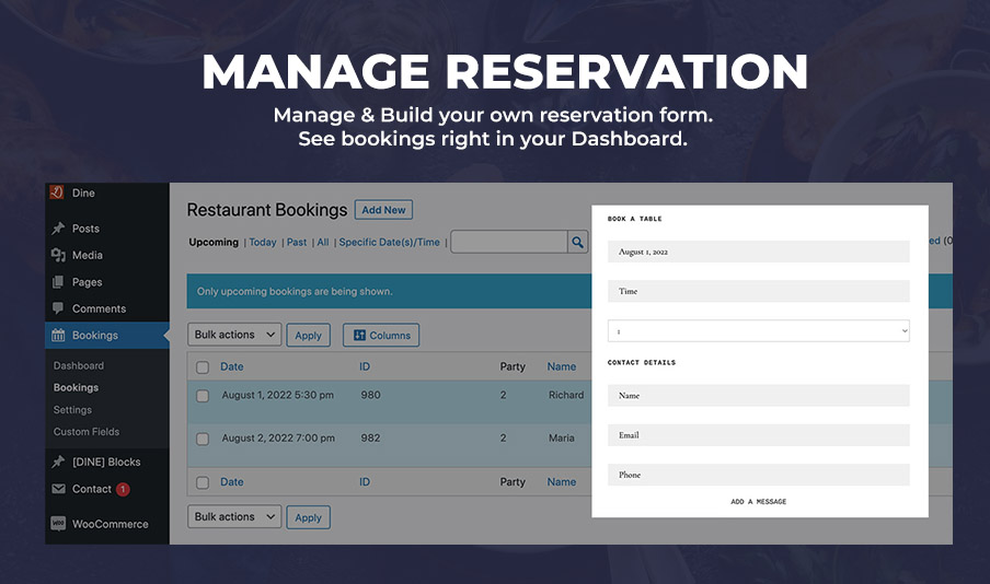 Dine Restaurant WordPress Reservation Plugin