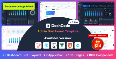 DashCode - Laravel, React, Vuejs, NextJs, HTML,Tailwind Dashboard Template